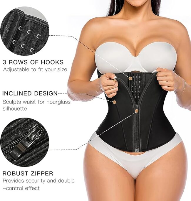 Waist Trainer for Women: Latex Underbust Tummy Control Waist Cincher Corset (Zipper + Hooks) - Image 3