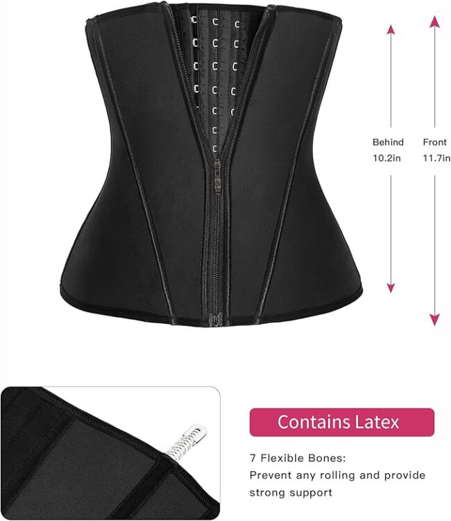 Waist Trainer for Women: Latex Underbust Tummy Control Waist Cincher Corset (Zipper + Hooks) - Image 2