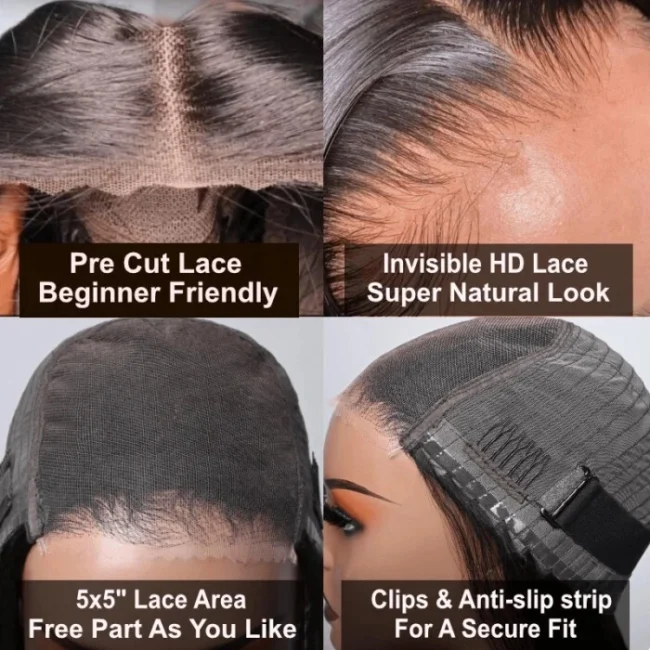 Wear Go Glueless Wig Pre-Cut 5*5 HD Lace unprocessed Human Hair Black Deep Wave - Image 6