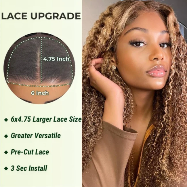 Wear and Go Highlight Curly Glueless PreCut Lace Wigs Human Hair - Image 2