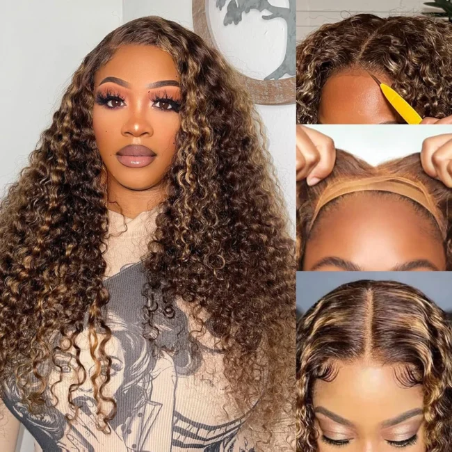Wear and Go Highlight Curly Glueless PreCut Lace Wigs Human Hair - Image 9