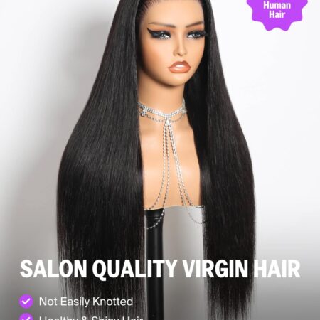 Wear It & Wow – 220% Density Glueless Straight Frontal Wig with Upgraded HD Lace & Drawstring Fit! ✨