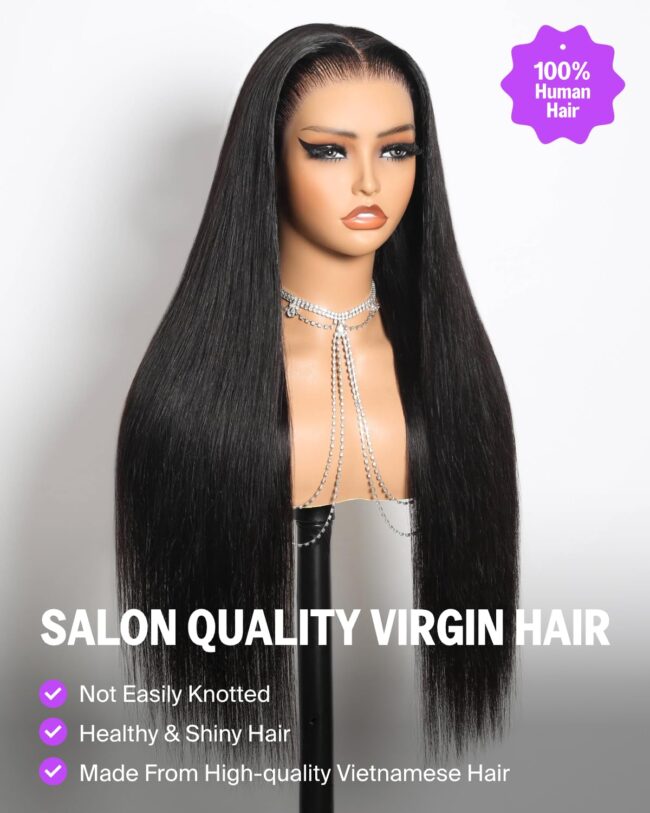 Wear It & Wow – 250% Density Glueless Straight Frontal Wig with Upgraded HD Lace & Drawstring Fit! ✨ - Image 2
