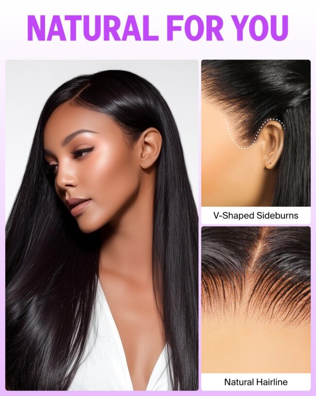 Wear It & Wow – 250% Density Glueless Straight Frontal Wig with Upgraded HD Lace & Drawstring Fit! ✨