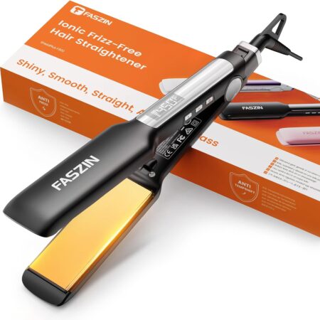 1.65" Wide-Plate Titanium Negative Ion Flat Iron – 30s Rapid Heating, LED Temp Display, Wide Voltage & 10 Adjustable Temp Levels (260–450℉)