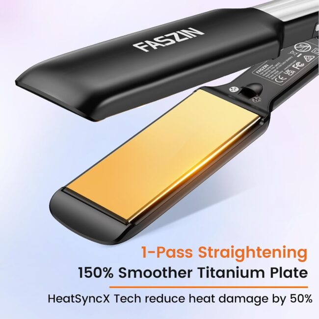 1.65" Wide-Plate Titanium Negative Ion Flat Iron – 30s Rapid Heating, LED Temp Display, Wide Voltage & 10 Adjustable Temp Levels (260–450℉) - Image 3