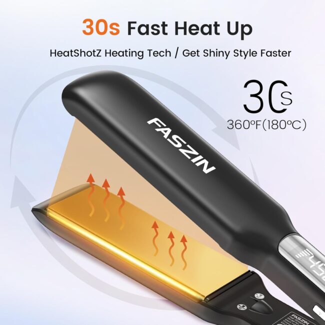 1.65" Wide-Plate Titanium Negative Ion Flat Iron – 30s Rapid Heating, LED Temp Display, Wide Voltage & 10 Adjustable Temp Levels (260–450℉) - Image 4