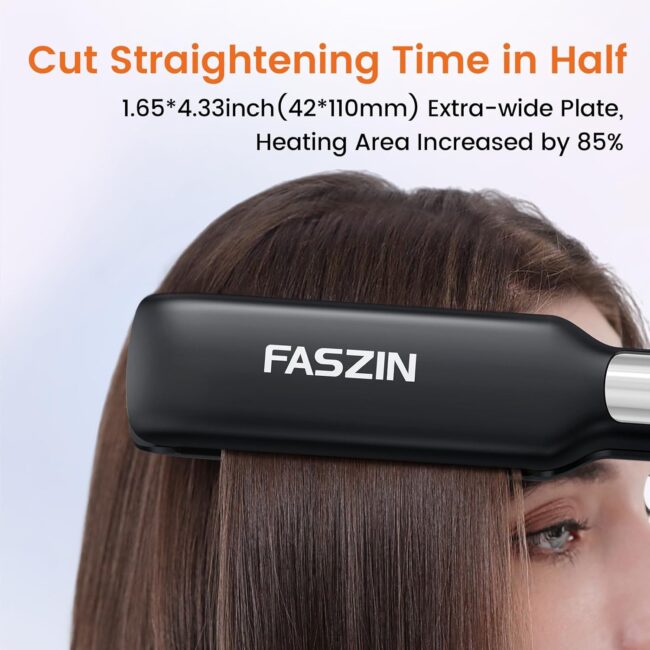 1.65" Wide-Plate Titanium Negative Ion Flat Iron – 30s Rapid Heating, LED Temp Display, Wide Voltage & 10 Adjustable Temp Levels (260–450℉) - Image 6