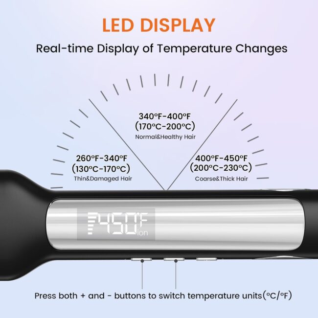 1.65" Wide-Plate Titanium Negative Ion Flat Iron – 30s Rapid Heating, LED Temp Display, Wide Voltage & 10 Adjustable Temp Levels (260–450℉) - Image 2