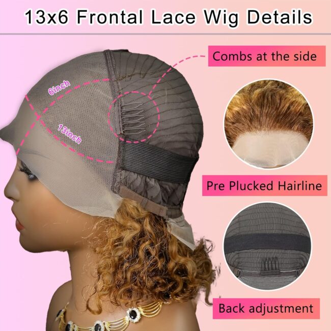 Honey Blonde 13x6 Bob Frontal Lace Wig – Deep Curly Virgin Human Hair, Pre Plucked, HD Transparent Lace Frontal Wigs - Image 4