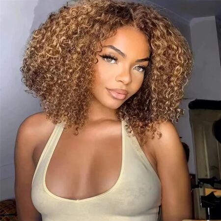 Honey Blonde 13x6 Bob Frontal Lace Wig – Deep Curly Virgin Human Hair, Pre Plucked, HD Transparent Lace Frontal Wigs