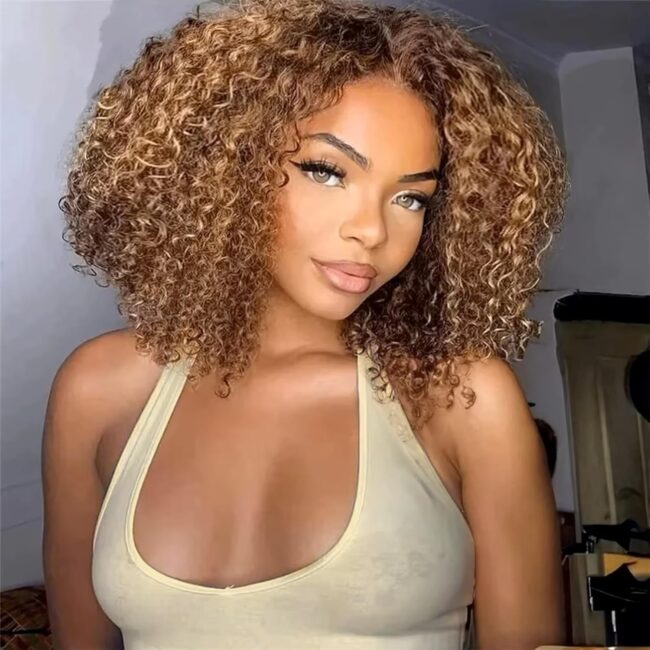 Honey Blonde 13x6 Bob Frontal Lace Wig – Deep Curly Virgin Human Hair, Pre Plucked, HD Transparent Lace Frontal Wigs