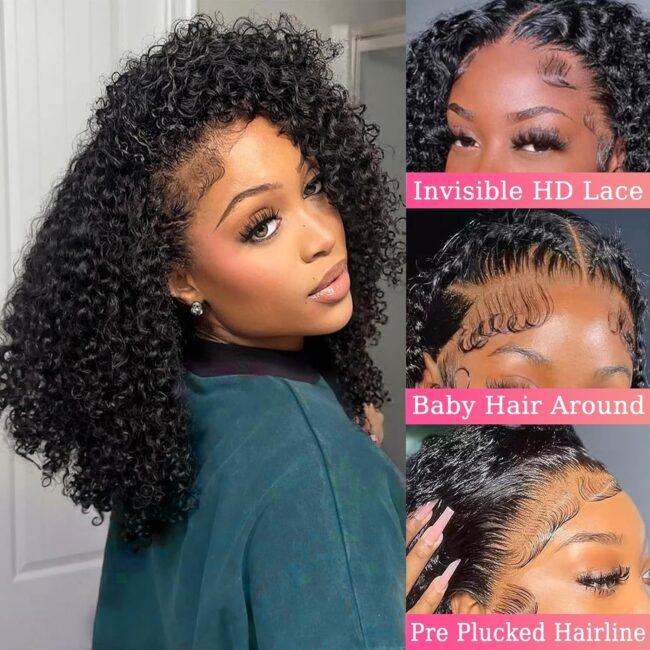 13x6 Bob Frontal Lace Wig – Deep Curly Virgin Human Hair, Pre Plucked, HD Transparent Lace Frontal Wigs - Image 2