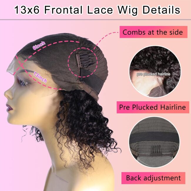 13x6 Bob Frontal Lace Wig – Deep Curly Virgin Human Hair, Pre Plucked, HD Transparent Lace Frontal Wigs - Image 6