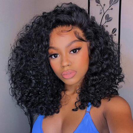 13x6 Bob Frontal Lace Wig – Deep Curly Virgin Human Hair, Pre Plucked, HD Transparent Lace Frontal Wigs