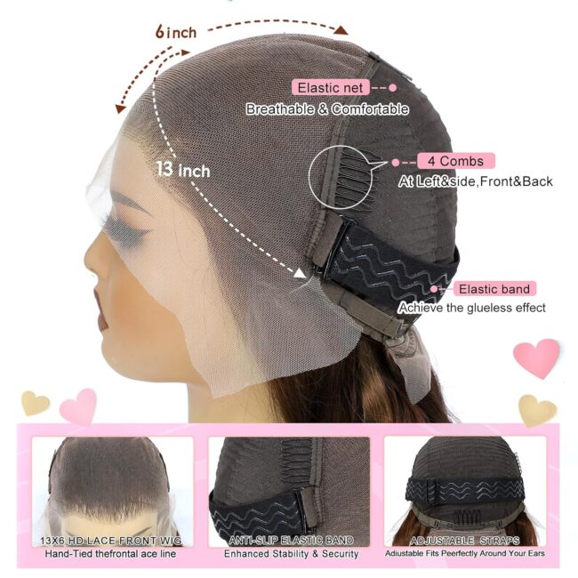 Chocolate Brown 13x6 Lace Front Wig – 180% Density HD Deep Wave Lace Frontal, Curly Highlight Brown Wig Human Hair, Pre Plucked with Baby Hair, Colored - Image 5