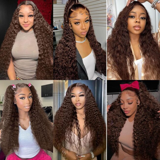 Chocolate Brown 13x6 Lace Front Wig – 180% Density HD Deep Wave Lace Frontal, Curly Highlight Brown Wig Human Hair, Pre Plucked with Baby Hair, Colored - Image 3
