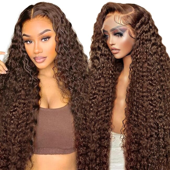 Chocolate Brown 13x6 Lace Front Wig – 180% Density HD Deep Wave Lace Frontal, Curly Highlight Brown Wig Human Hair, Pre Plucked with Baby Hair, Colored - Image 7