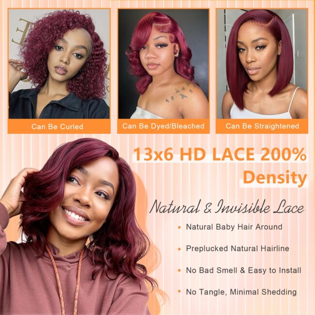13x6 Short Loose Body Wave Frontal Lace Wig – Human Hair, Pre Plucked, Glueless Design for Women - Image 5