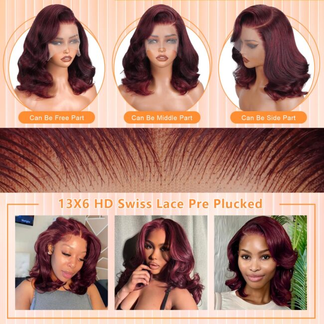 13x6 Short Loose Body Wave Frontal Lace Wig – Human Hair, Pre Plucked, Glueless Design for Women - Image 3