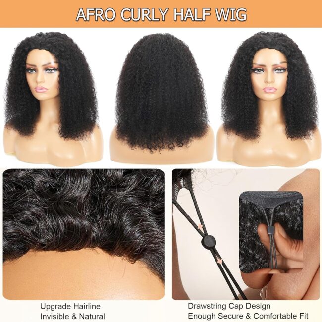 3-in-1 Seamless Flip-Over Kinky Curly Half Wig – 200% Density, Glueless Wear-and-Go, Beginner-Friendly Curly Half Wig Human Hair - Image 5