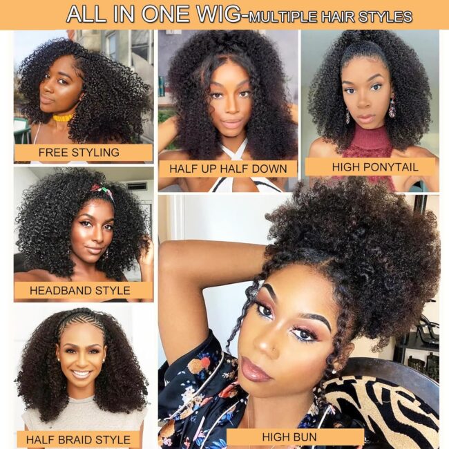 3-in-1 Seamless Flip-Over Kinky Curly Half Wig – 200% Density, Glueless Wear-and-Go, Beginner-Friendly Curly Half Wig Human Hair - Image 2