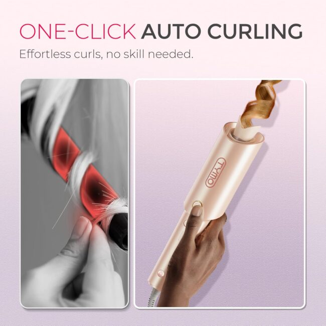 Curl. Release. Wow. – Automatic Rotating Curling Iron with 500 Million Ionic & Dual Voltage Peach - Image 3