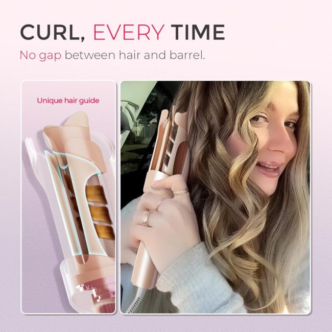 Curl. Release. Wow. – Automatic Rotating Curling Iron with 500 Million Ionic & Dual Voltage Peach - Image 4