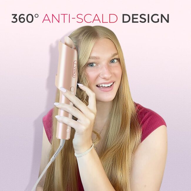 Curl. Release. Wow. – Automatic Rotating Curling Iron with 500 Million Ionic & Dual Voltage Peach - Image 6