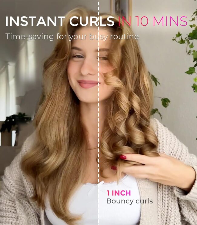 Curl. Release. Wow. – Automatic Rotating Curling Iron with 500 Million Ionic & Dual Voltage Peach - Image 9