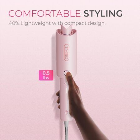 Automatic Rotating Curling Iron – Portable Hair Curler, 500 Million Ionic, Dual Voltage & Lightweight for Travel, Ceramic Coating, 1 1/4 Inch Pink