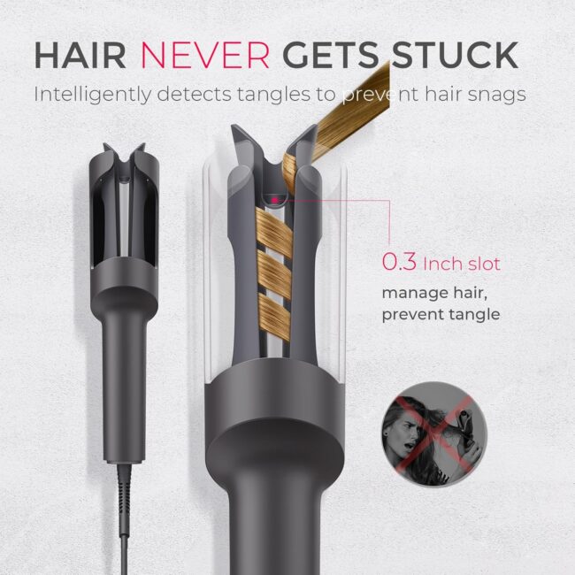 Automatic Rotating Curling Iron – Portable Hair Curler, 500 Million Ionic, Dual Voltage & Lightweight for Travel, Ceramic Coating, 1 1/4 Inch Metallic Gray - Image 5