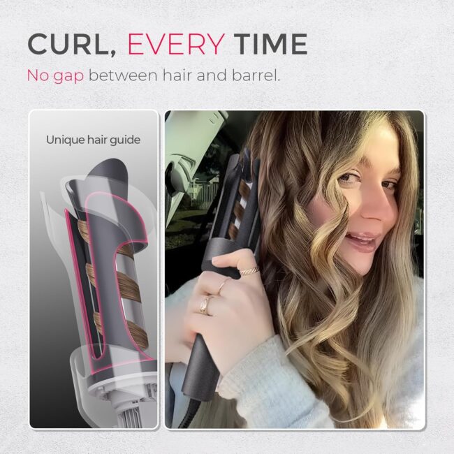 Automatic Rotating Curling Iron – Portable Hair Curler, 500 Million Ionic, Dual Voltage & Lightweight for Travel, Ceramic Coating, 1 1/4 Inch Metallic Gray - Image 6