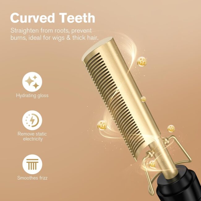 Curved Teeth Electric Hot Straightening Comb for Lace Front Wigs – Adjustable Temperature Pressing Comb for Human Hair & Synthetic Wigs - Image 4