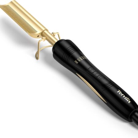 Curved Teeth Electric Hot Straightening Comb for Lace Front Wigs – Adjustable Temperature Pressing Comb for Human Hair & Synthetic Wigs