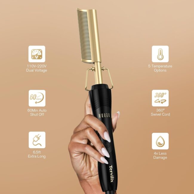 Curved Teeth Electric Hot Straightening Comb for Lace Front Wigs – Adjustable Temperature Pressing Comb for Human Hair & Synthetic Wigs - Image 7