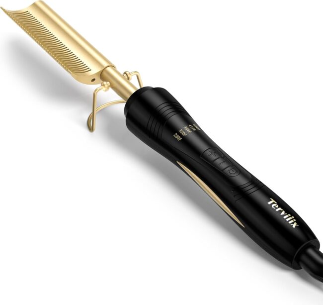 Curved Teeth Electric Hot Straightening Comb for Lace Front Wigs – Adjustable Temperature Pressing Comb for Human Hair & Synthetic Wigs