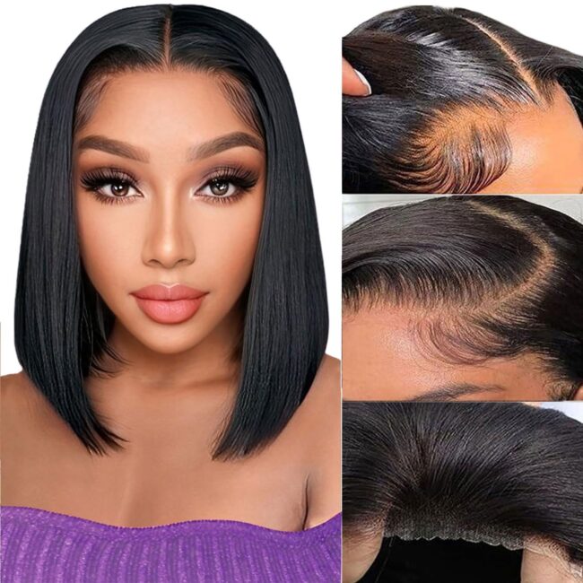 Glueless 4x4 HD Straight Lace Frontal Bob Wig 180% Density – Human Hair, Pre Plucked, Natural Hairline, Short Glueless Wigs