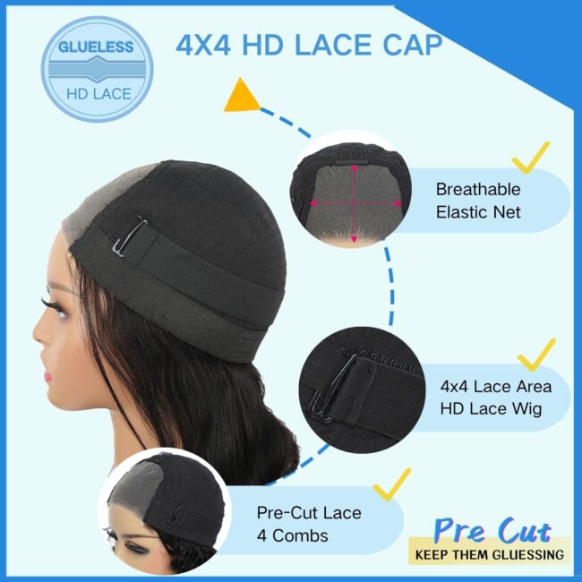 Glueless 4x4 HD Straight Lace Frontal Bob Wig 180% Density – Human Hair, Pre Plucked, Natural Hairline, Short Glueless Wigs - Image 3