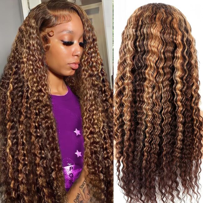 HD Honey Blonde Deep Wave Lace Frontal Wig – 200% Density, Glueless Colored Wigs for Women, Wet and Wavy Lace Front - Image 6