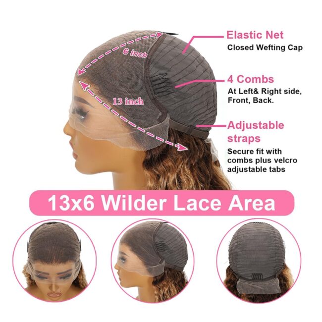 HD Honey Blonde Deep Wave Lace Frontal Wig – 200% Density, Glueless Colored Wigs for Women, Wet and Wavy Lace Front - Image 7