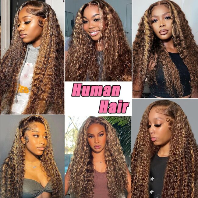 HD Honey Blonde Deep Wave Lace Frontal Wig – 200% Density, Glueless Colored Wigs for Women, Wet and Wavy Lace Front - Image 3