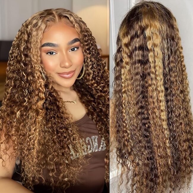 HD Honey Blonde Deep Wave Lace Frontal Wig – 200% Density, Glueless Colored Wigs for Women, Wet and Wavy Lace Front