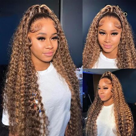 Honey Blonde 13x6 Deep Curly Wave Braided Lace Wig – Pre Plucked, 180% Density, HD Transparent Lace Frontal, Brazilian Human Hair with Baby Hair