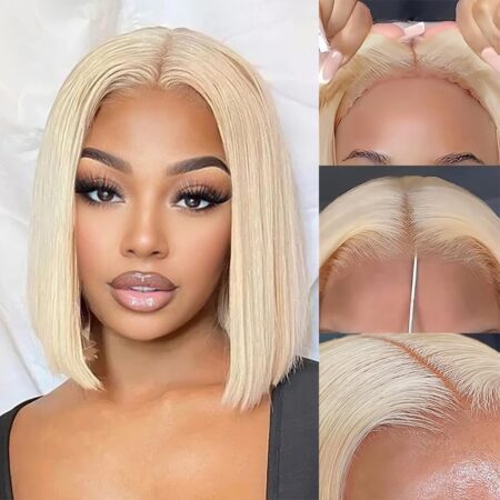 Pre-Plucked Pre-Cut 9x6 Blonde HD Lace Closure Wig – Pre-Bleached, Wear and Go, Short Bob Glueless Wig Human Hair, 220% Density for Women