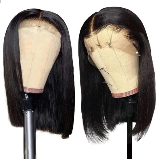 Short Bob Straight Frontal 13x4 Lace Front Wig – Human Hair, 150% Density, Pre Plucked with Baby Hair, Free Part, Natural Black - Image 10