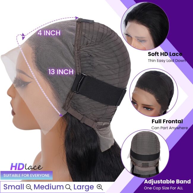 Short Bob Straight Frontal 13x4 Lace Front Wig – Human Hair, 150% Density, Pre Plucked with Baby Hair, Free Part, Natural Black - Image 8