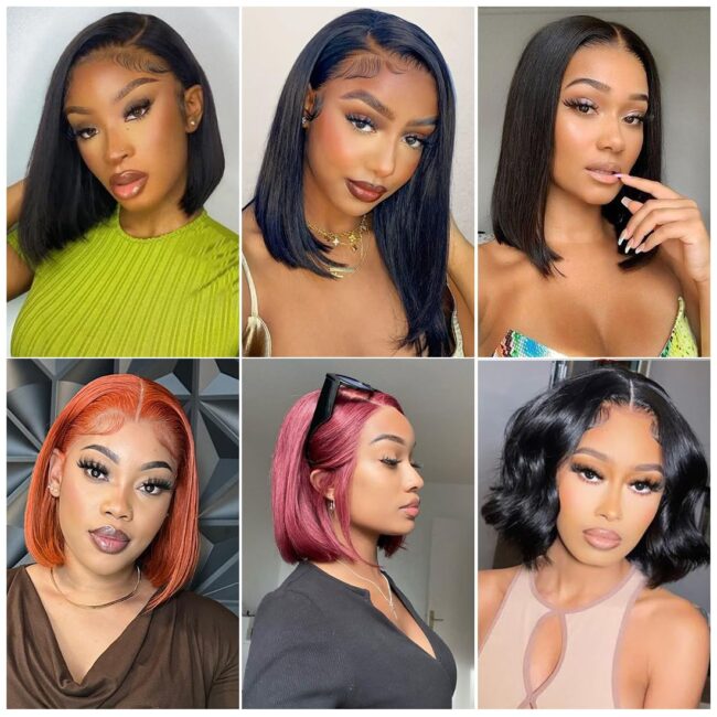 Short Bob Straight Frontal 13x4 Lace Front Wig – Human Hair, 150% Density, Pre Plucked with Baby Hair, Free Part, Natural Black - Image 5