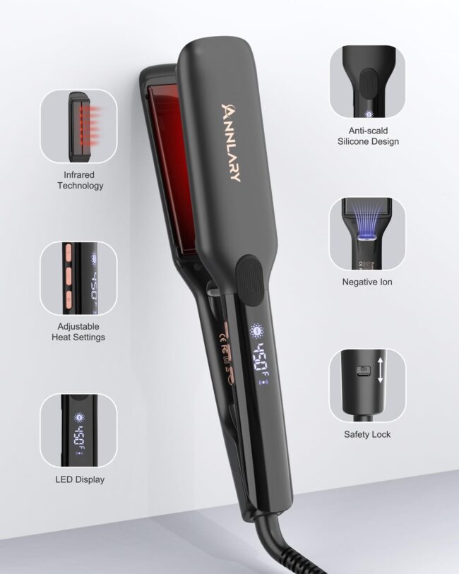 Smooth. Shine. Strength – 1.75” Titanium-Ceramic Flat Iron with Infrared & Ionic Tech - Image 8