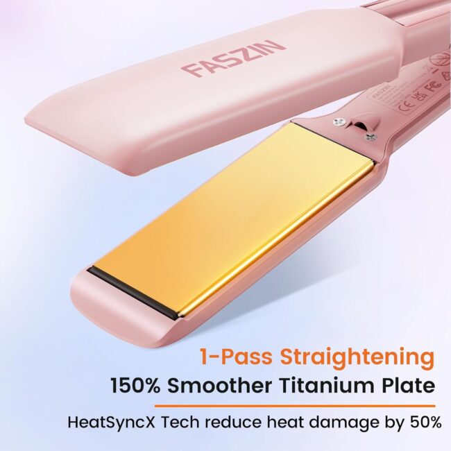 1.65" Wide-Plate Titanium Negative Ion Flat Iron – 30s Rapid Heating, LED Temp Display, Wide Voltage & 10 Adjustable Temp Levels (260–450℉) - Image 3
